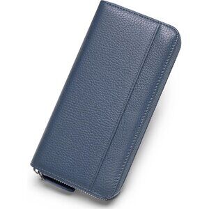 Women’s RFID Leather Zipper Wallet Large Capacity Blue-navy
